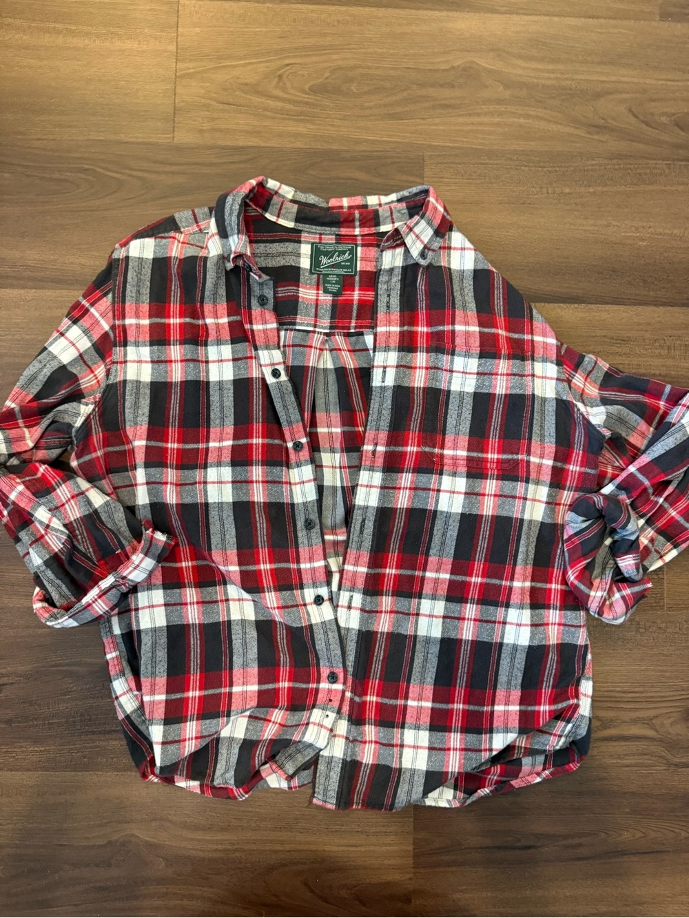 Men’s Red Black and White Plaid Button-Up Shirt
